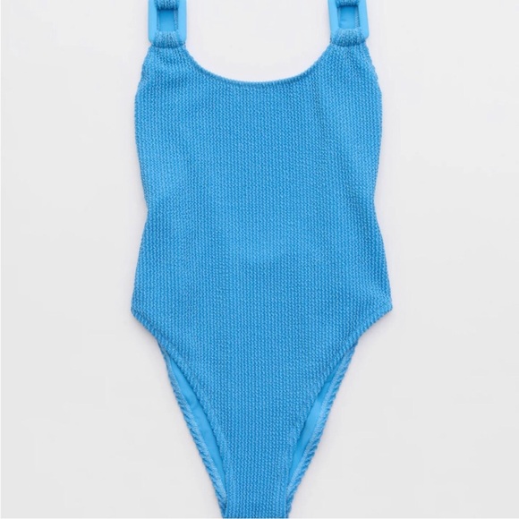Aerie Vibrant Blue Shimmery Crinkle Birthday Scoop One-Piece Swimsuit Sz S (S2) - Picture 3 of 9